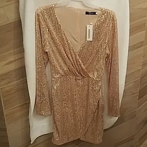 NWT rose gold sequin faux wrap mini dress Large